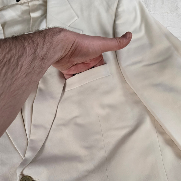 90s Vintage Ivory Single Breasted Double Button Silk Blazer Sports Coat Size 42R - Picture 6 of 10